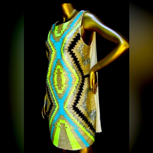 Mod Bold Sequined & Beaded Sleeveless Sheath Dress Designed by Harper 21st - Picture 13 of 14